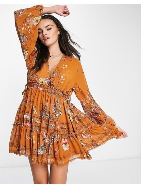 Free People Dresses & Skirts - Free People Women's‎ Cherry Blossom Mini Dress Topaz Combo Orange Lace Floral S